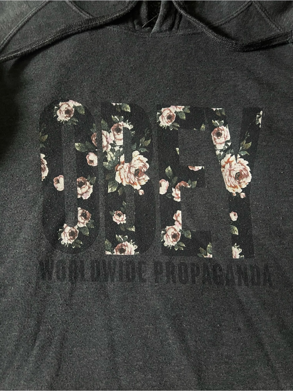 Obey Black Floral Logo Pullover Hoodie